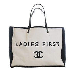 Pre-Loved Chanel Bicolor Canvas Ladies First Shopping Tote